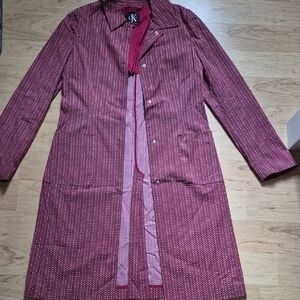 Calvin Klein Burgundy Dot-Print Trench Coat